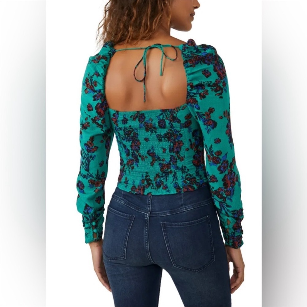 NWT FREE PEOPLE Hilary top shirt size XS green combo - Picture 2 of 8